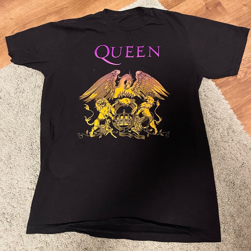 Adidas Black Graphic Tee with Purple and Gold Design